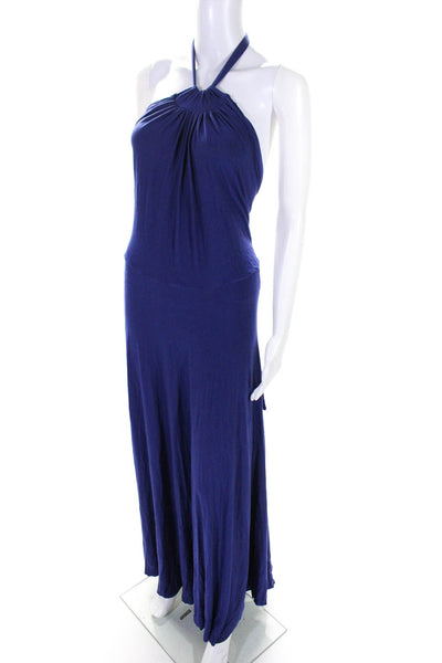 Rachel Pally Womens Sleeveless Halter Top Tied Waist Long Dress Blue Size M