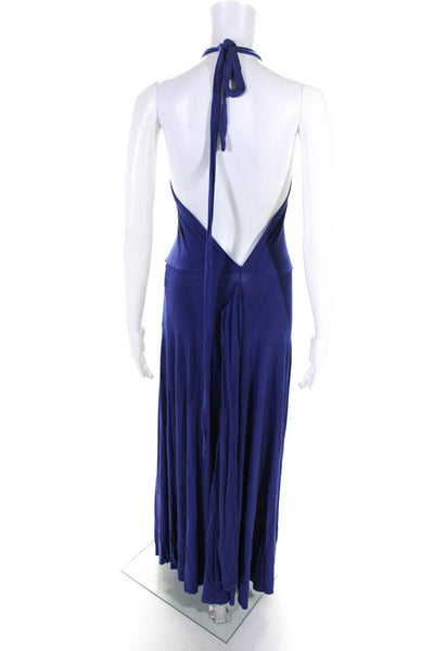 Rachel Pally Womens Sleeveless Halter Top Tied Waist Long Dress Blue Size M
