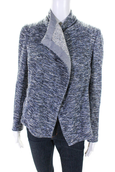 Vince Womens Cotton Tweed Long Sleeve Open Blazer Jacket Blue Size XS
