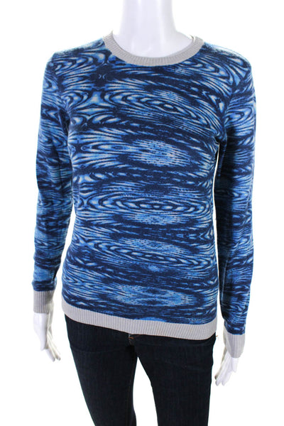Gryphon New York Womens Wool Striped Crew Neck Pullover Sweater Top Blue Size S