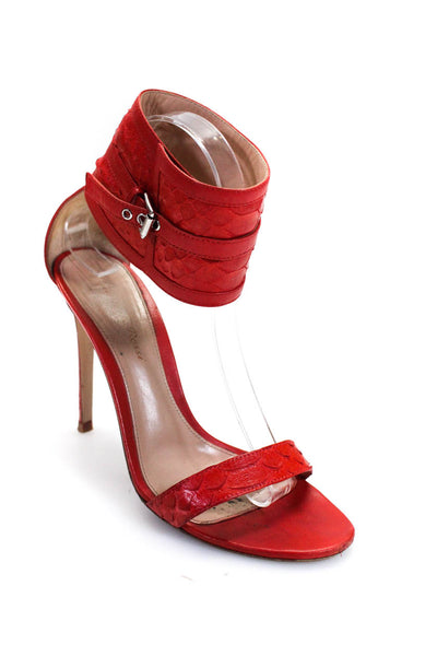 Gianvito Rossi Womens Leather Snakeskin Ankle Strap Stiletto Heels Red Size 8
