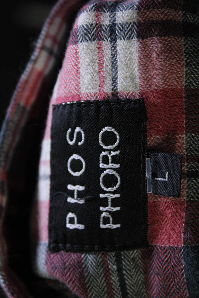 Phos Phoro Womens Embellished Plaid Flannel Button Up Shirt Red Gray Size Large