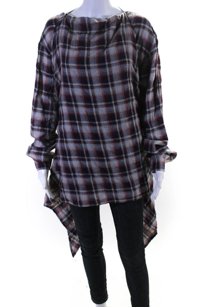 BLESS Nº68 Without Words Womens Plaid Flannel Scarfer Shirt Red Ivory Size Small