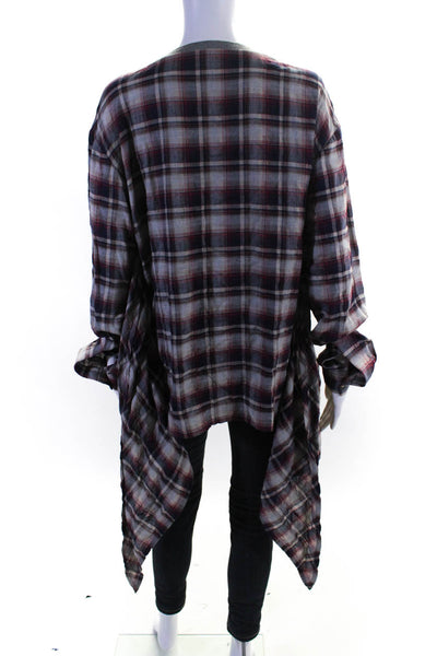 BLESS Nº68 Without Words Womens Plaid Flannel Scarfer Shirt Red Ivory Size Small