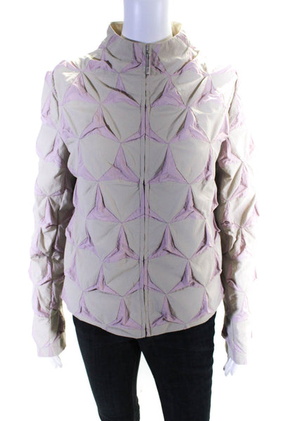 Hankim Womens Geometric Mock Neck Full Zip Jacket Beige Pink Size IT 38