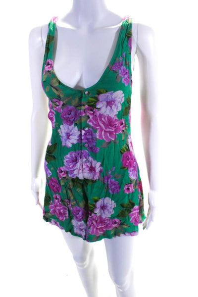 Lovers + Friends Womens V-Neck Sleeveless Half Button Short Romper Floral Size S