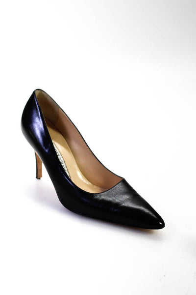 Manolo Blahnik Womens Black Leather Classic High Heels Pumps Shoes Size 7