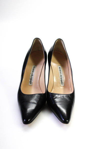 Manolo Blahnik Womens Black Leather Classic High Heels Pumps Shoes Size 7