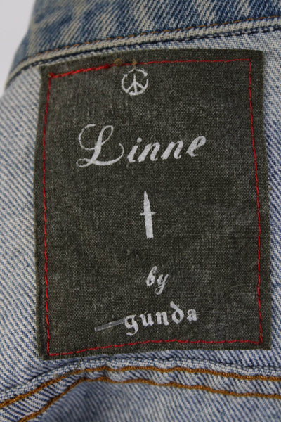 Linne By Gunda Womens Embellished Patchwork Beaded Denim Jacket Blue Size Small