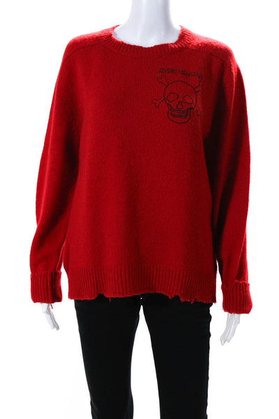 Riccardo Comi Womens Overthinking Embroidered Crew Neck Sweater Red Size XS