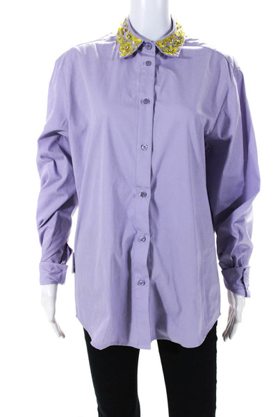 Des Phemmes Womens Embellished Collar Button Up Shirt Blouse Light Purple IT 40