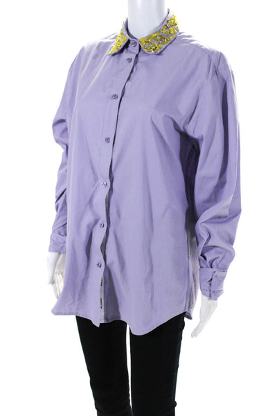 Des Phemmes Womens Embellished Collar Button Up Shirt Blouse Light Purple IT 40