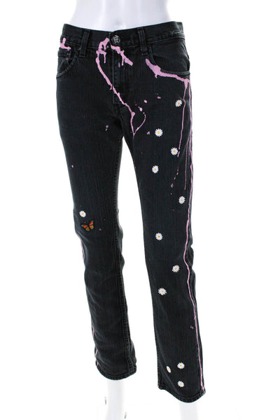Levis Womens 511 Original Paint Splatter High Waist Skinny Jeans Gray Pink 28x28