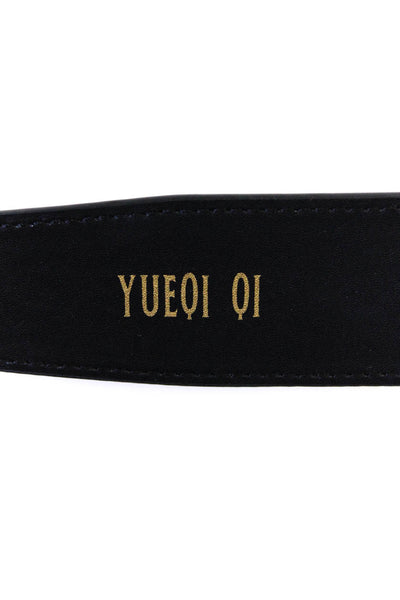 Yueqi Qi Womens Heart Kanji Buckle Medium Width Leather Belt Black