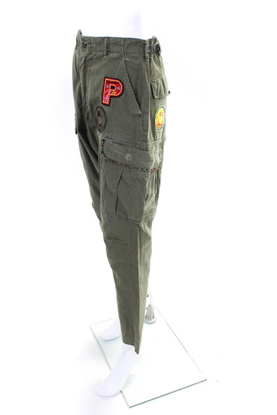 Linne By Gunda Womens Embellished Patchwork Cargo Pants Olive Green Size Small