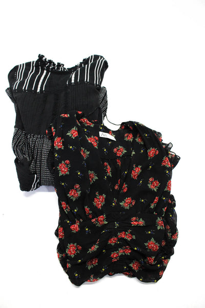 Zara Woman Womens Floral Shirred Bodycon Dresses Black Red White Size S M Lot 2