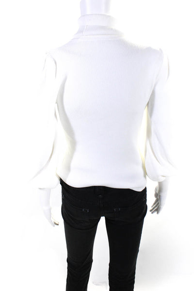 ALC Womens Balloon Long Sleeve Ribbed Knit Turtleneck Sweatshirt White Size XS