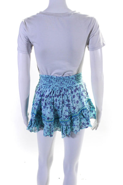 Poupette St. Barth Womens Cotton Floral Print Flared Hem Mini Skirt Blue Size 0