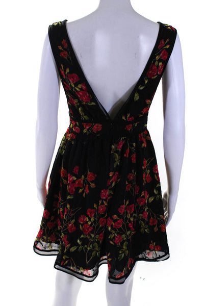 NBD Women's Sleeveless Floral Print V Neck A Line Mini Dress Black Size S