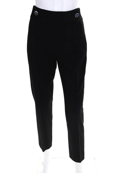 Rena Lange Women's Zip Side Button Straight Leg Dress Pant Black Size 4
