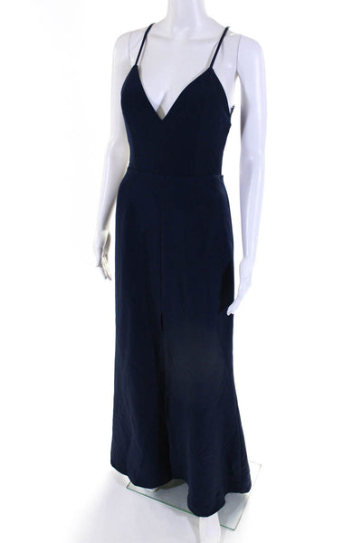 Lovers + Friends Women's Sleeveless V Neck Front Slit Maxi Dress Navy Size 4