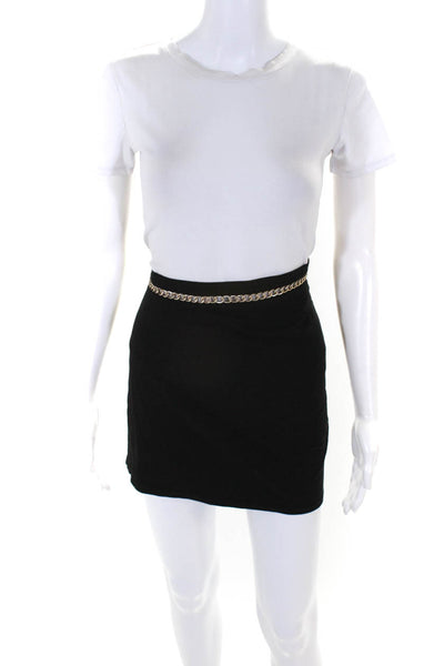 Hours Womens Chained Asymmetrical Waist Zip Mini High Waist Skirt Black Size S