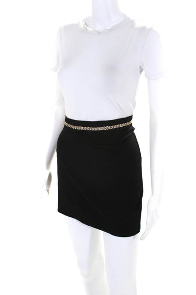 Hours Womens Chained Asymmetrical Waist Zip Mini High Waist Skirt Black Size S