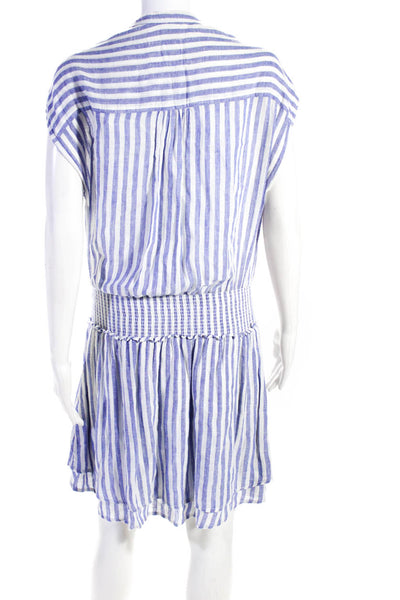 Rails Womens Linen Sleeveless Striped Henley Smocked Waist Dress Purple Size S