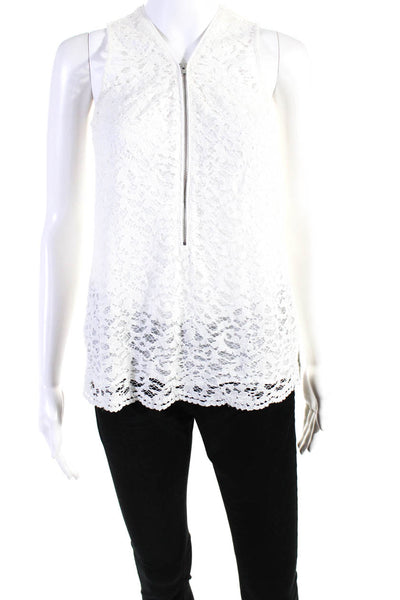 The Kooples Womens Lace Sleeveless Half Zip V-Neck Blouse Top White Size XS