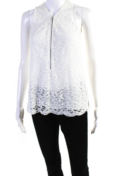 The Kooples Womens Lace Sleeveless Half Zip V-Neck Blouse Top White Size XS