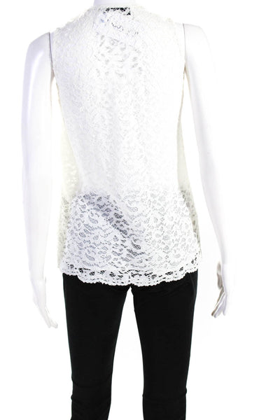 The Kooples Womens Lace Sleeveless Half Zip V-Neck Blouse Top White Size XS