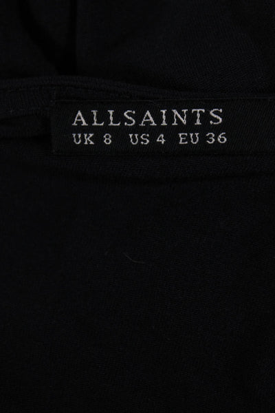 Allsaints Womens Boat Neck Short Sleeved Ruched Side Slit Dress Navy Blue Size 4