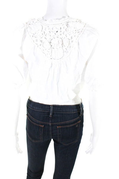 Saylor Women's Cotton Textured V-Neck Short Sleeve Blouse White Size S