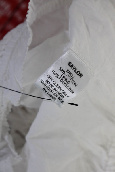 Saylor Women's Cotton Textured V-Neck Short Sleeve Blouse White Size S