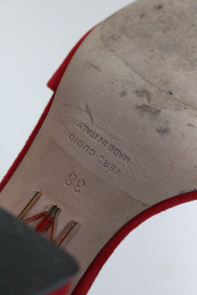 Tamara Mellon Women's Suede Open Toe Block Heel Mules Red Size 8