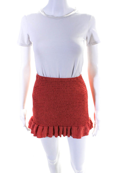 Privacy Please Womens Ruche Textured Ruffled Hem A-Line Mini Skirt Orange Size S