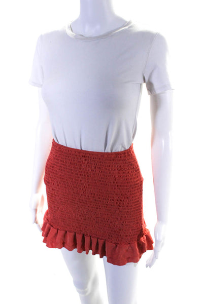 Privacy Please Womens Ruche Textured Ruffled Hem A-Line Mini Skirt Orange Size S