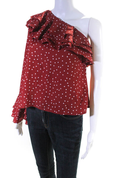 Lovers + Friends Womens Graphic Star One Shoulder Ruffled Blouse Top Red Size S