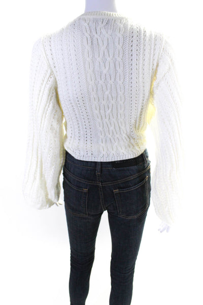 Majorelle Womens Textured Knit Long Sleeve Wrapped Tied Cardigan Cream Size S