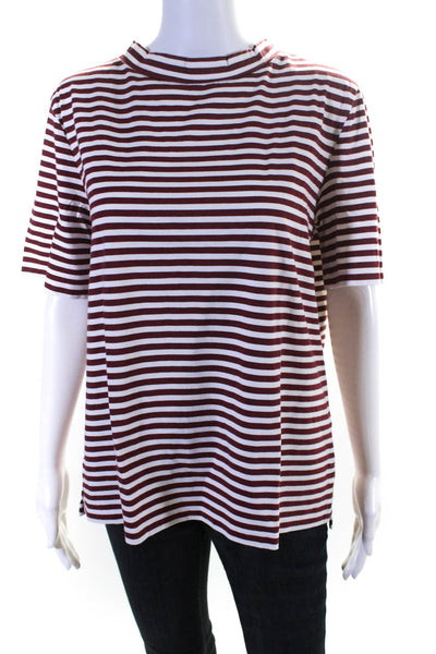 MiH Jeans Womens Short Sleeve Crew Neck Striped Tee Shirt Red White Size Large