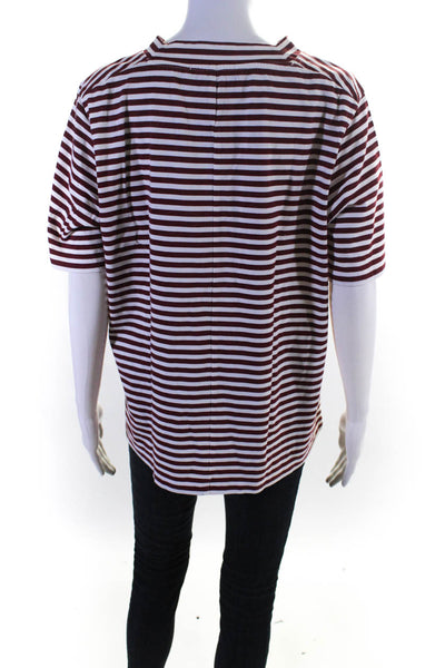 MiH Jeans Womens Short Sleeve Crew Neck Striped Tee Shirt Red White Size Large