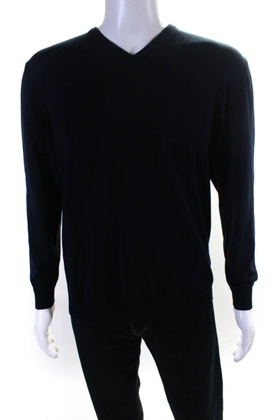 Boggi Mens Pullover Long Sleeve V Neck Sweatshirt Navy Blue Cotton Size Large