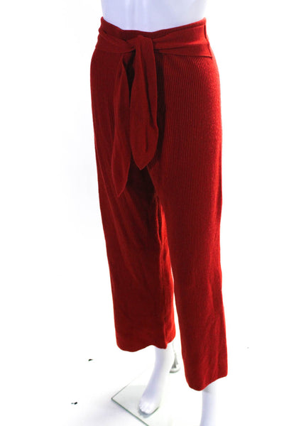Nanushka Womens Merino Wool Ribbed Knit Tie Belt Straight Leg Pants Red Size M
