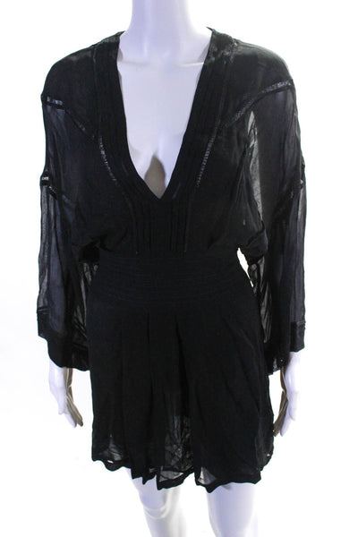 IRO Womens Black Polka Dot Print V-Neck Side Zip 3/4 Sleeve Shift Dress Size 42