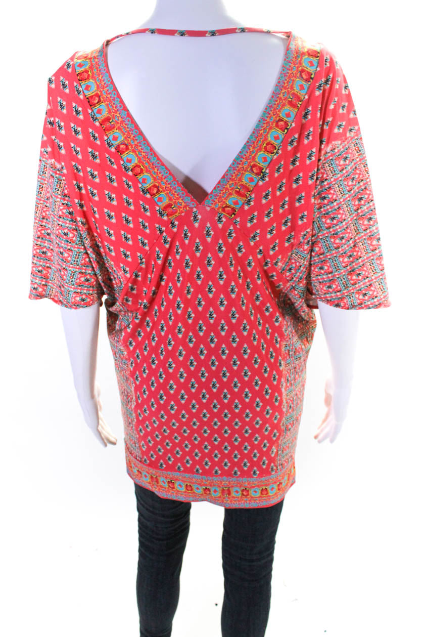 Nanette Lepore Womens Orange Printed Lace Up Cold Shoulder Tunic