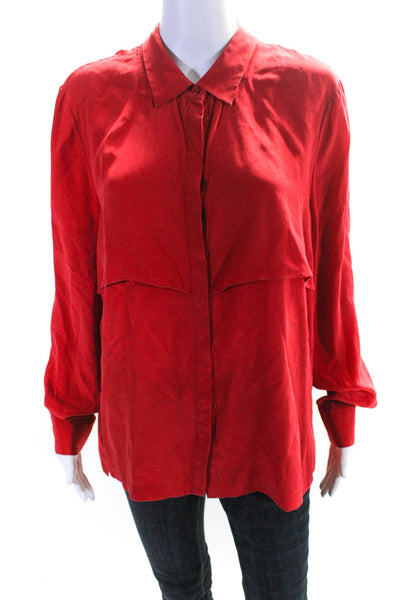 Walter Baker Womens Bright Red Silk Collar Long Sleeve Blouse Top Size L