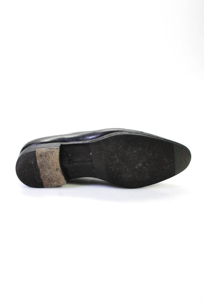 Santoni Mens Almond Toe Slip On Leather Flat Penny Loafers Black Size 8.5