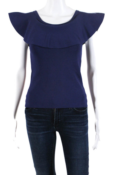 Parker Womens Sleeveless Elastic Scoop Neck Layered Blouse Top Blue Size M