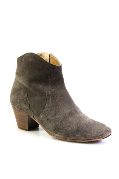 Etoile Isabel Marant Womens Suede Round Toe Side Zip Booties Gray Size 38 7
