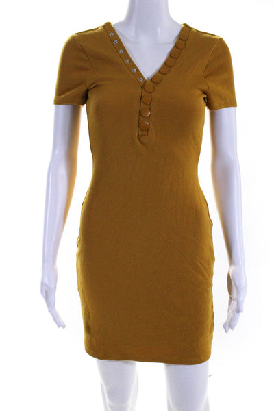 Superdown Women's Ribbed Short Sleeve Knee Length Bodycon Dress Yellow Size S